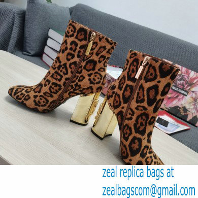 Dolce  &  Gabbana Heel 10.5cm Leather Ankle Boots Leopard Print Brown with DG Karol Heel 2021